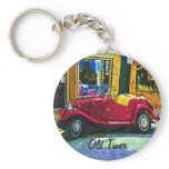 Downtown Oldie! Antique Red Classic Car Keychain