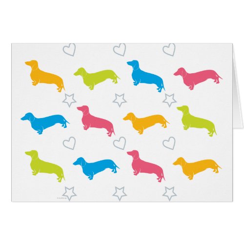 Doxie Colorful Hearts and Stars Greeting Card