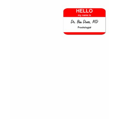 Dr. Ben Dover, MD T Shirt by funnynametags. Cardiologist humor name tag gifts from funnynametags.com