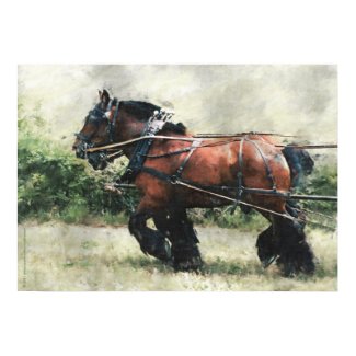 Draft horse team in harness print