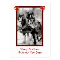 Draft Horse Team, Merry Christmas, HNY Postcard