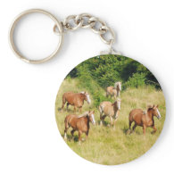 Draft Horses running in field Key Chains