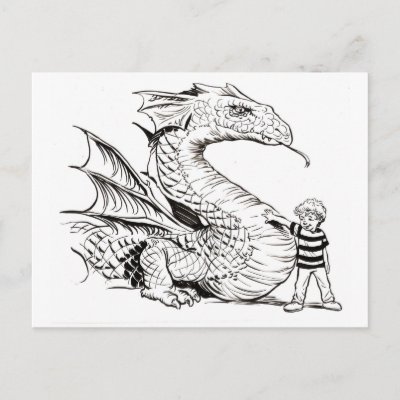 dragon and boy black and white