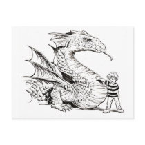 dragon and boy black and white postcards