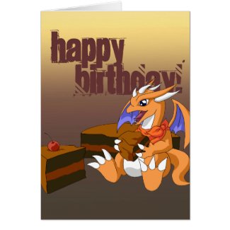 Dragon Birthday with Chocolate Cake Greeting Card