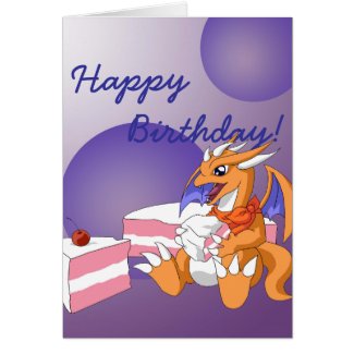 Dragon Birthday with Strawberry Cake Greeting Card