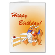Dragon Birthday with White Cake Greeting Card