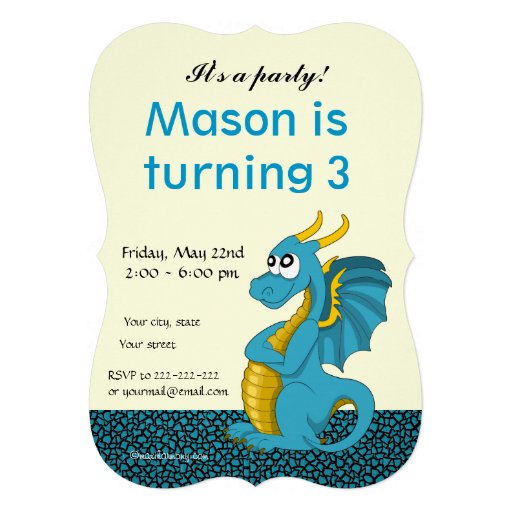 Dragon cartoon birthday print invitations