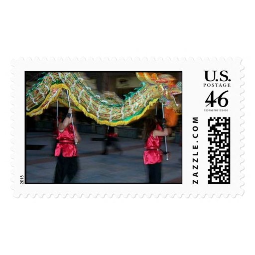 dragon chasing tail lanterns stamp