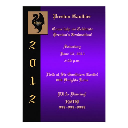 Dragon Crest Purple Senior Graduation Invitation