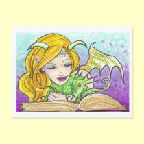 Dragon Fairy and Book fantasy art postcards postcards