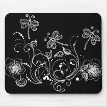 Dragon Flower in Black and White mousepads