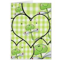 Dragon Fly in green gingham heart Card
