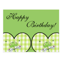 Dragon Fly in green gingham heart Postcard