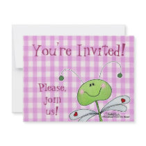Dragon Fly on Pink Gingham invitations