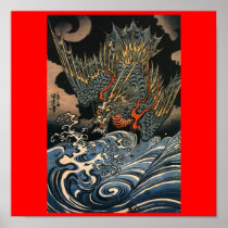 Dragon flying over the Water c. 1800's (Japan) Posters