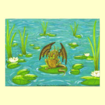 Dragon Frog + Water Lillies fantasy art poster posters