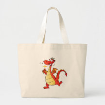 Dragon Funny Happy Fantasy Fiction Drawing Cartoon Tote Bags