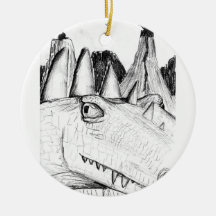 Dragon head drawing castle on hill beast christmas ornament