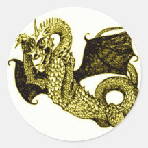 DRAGON IN BATTLE MEDIEVAL PRINT IN SEPIA TONE STICKER