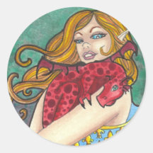 Dragon + Lady fleur de lis fantasy art stickers