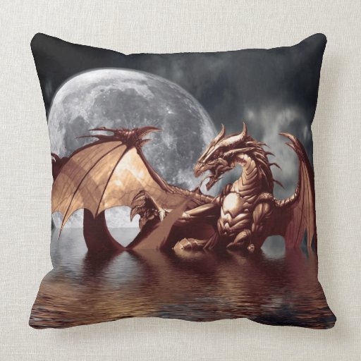 Dragon & Moon Fantasy Mythical Throw Pillow