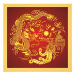 Dragon Phoenix Red Gold Chinese Wedding Invitation