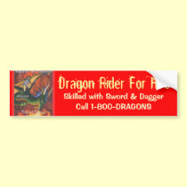 Dragon Rider For Hire bumper stickers by TalesofTamoor Dragon Rider For Hire bumper stickers