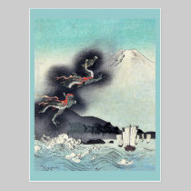 Dragon rising over Mount Fuji Ukiyoe postcards