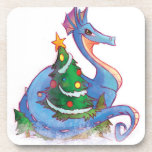 Dragon Round the Christmas Tree Beverage Coaster