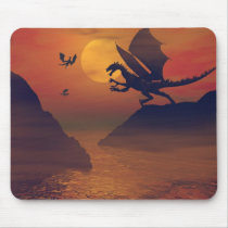 dragon, dragons, flight, sunset, sun, fantasy, art, fantasies, medieval, mystic, mysical, magic, magical, ancient, dark, scary, scare, wing, wings, scenery, scene, ocean, oceans, shore, tree, trees, skies, sky, nature, fog, mist, animals, creature, creatures, Mouse pad with custom graphic design