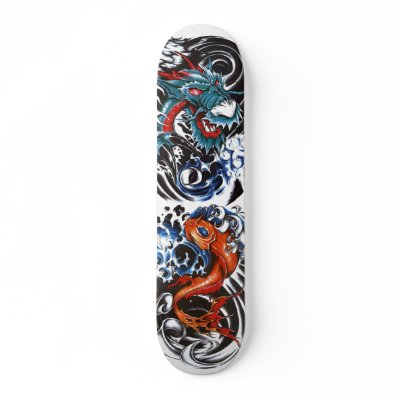 dragon tattoo 1 koi tattoo 2 custom skate board by silvercryer2000