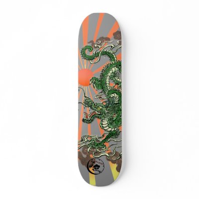 Dragon with Rising Sun 2 Custom Skateboard by klove8