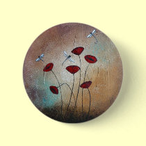 Dragonflies and Poppies buttons