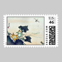 Dragonfly and pumpkin by Ogata, Gekko Ukiyoe stamps