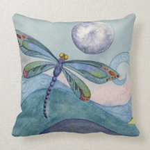 Dragonfly and the Full Moon Throw Pillow