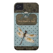 Dragonfly Blue Brown Stars Grunge Personalize iPhone 4 Case-Mate Cases