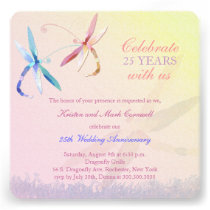 Dragonfly Couple 25th Wedding Anniversary Invites invitations