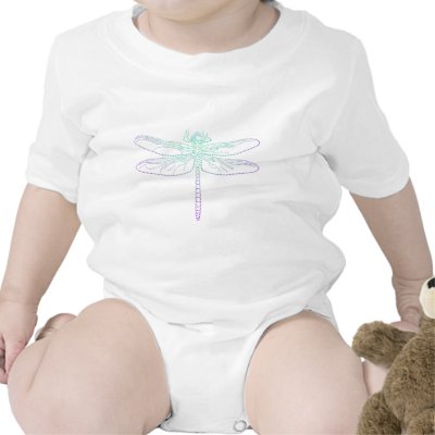 Dragonfly drawing in pale dots of color