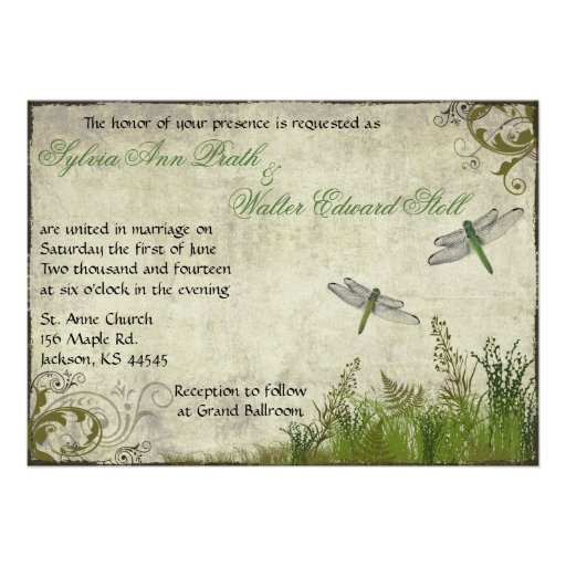 Dragonfly Garden Vintage Wedding Invitation