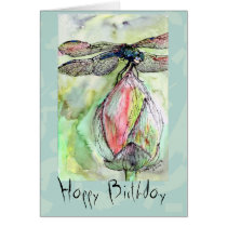 card, birthday, customizable, dragonfly, insects, flowers, watercolors, fine art, ginette, nature, ooak, unique, greeting card, feminine, nature lover, dragon fly lover, watercolor, Kort med brugerdefineret grafisk design