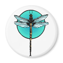 Dragonfly in Turquoise Circle Refrigerator Magnet