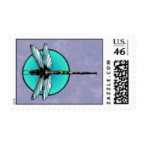 Dragonfly in Turquoise Circle Postage Stamp