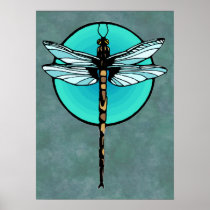 Dragonfly in Turquoise Circle Posters