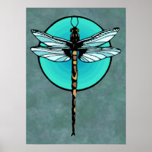 Dragonfly in Turquoise Circle Posters