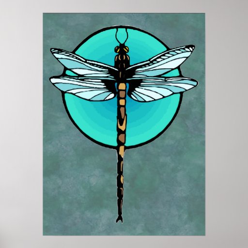 Dragonfly in Turquoise Circle Posters
