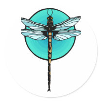 Dragonfly in Turquoise Circle Round Sticker