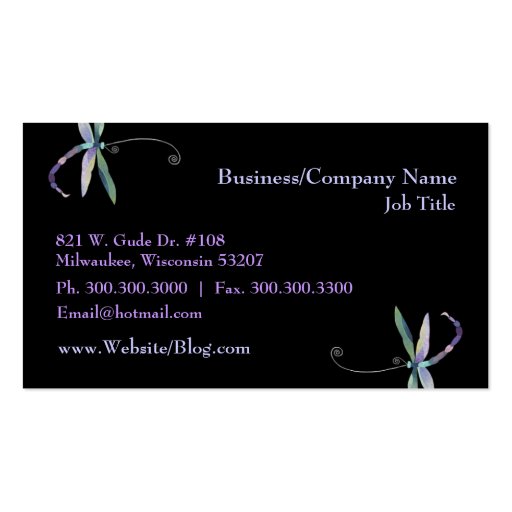 Dragonfly Monogram Custom Business Cards (back side)