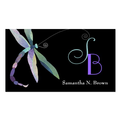 Dragonfly Monogram Custom Business Cards (front side)