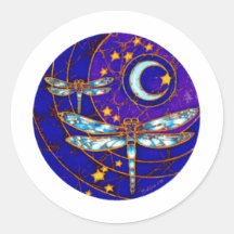 dragonfly moon round sticker